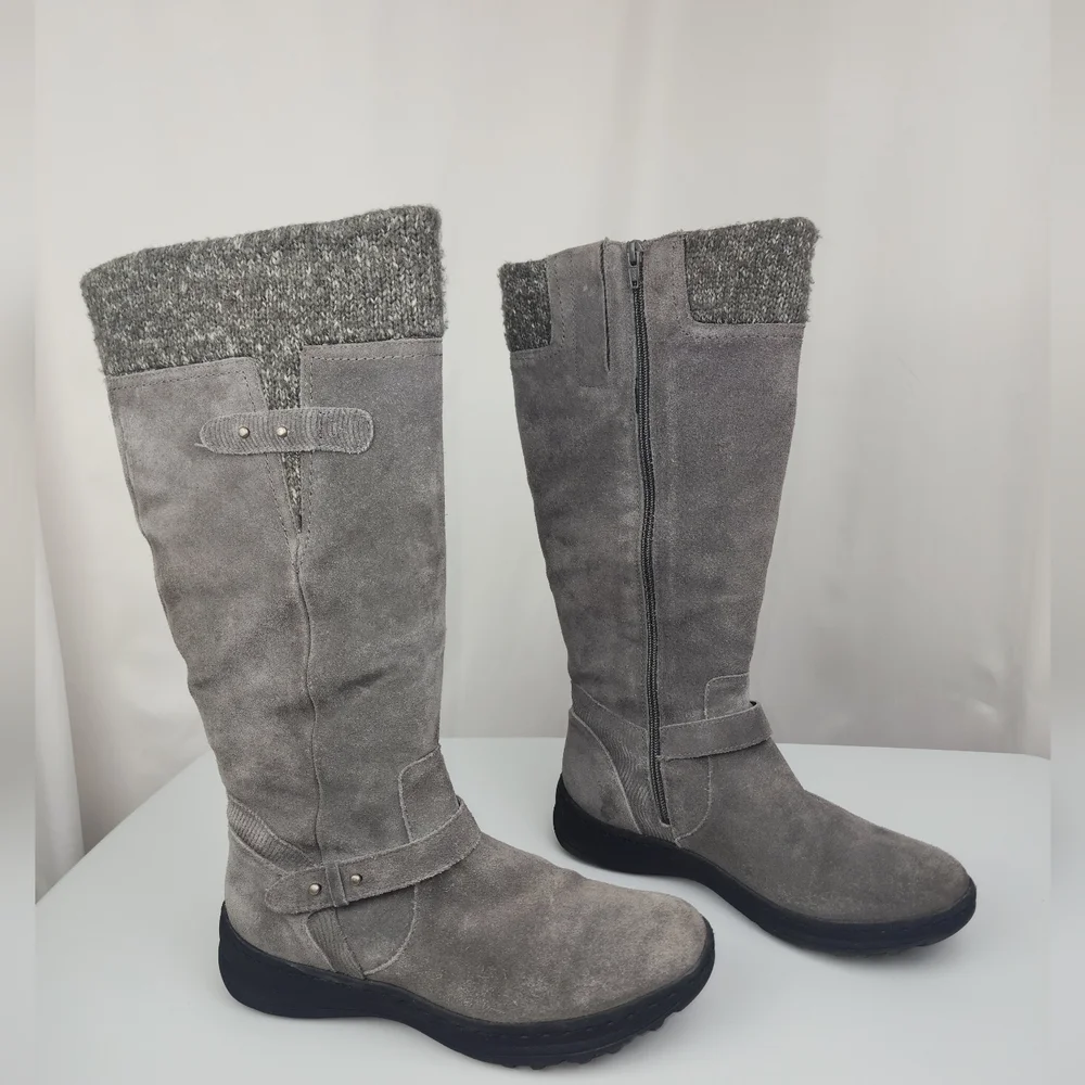 BareTraps Gray Sweater Cuff & Suede Faux Fur Lined Tall Boots 9 M Warm Winter